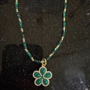 Gold & Green Flower Pendant Necklace - Women's Jewelry